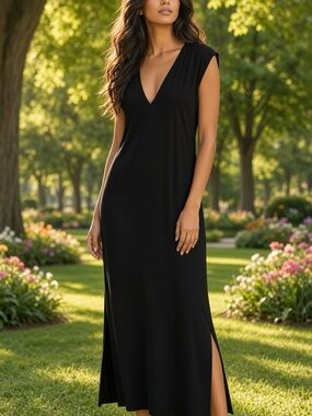 Frame Le Muscle Sleeveless V-Neck T-shirt Black Dress 100% Organic Pima Cotton